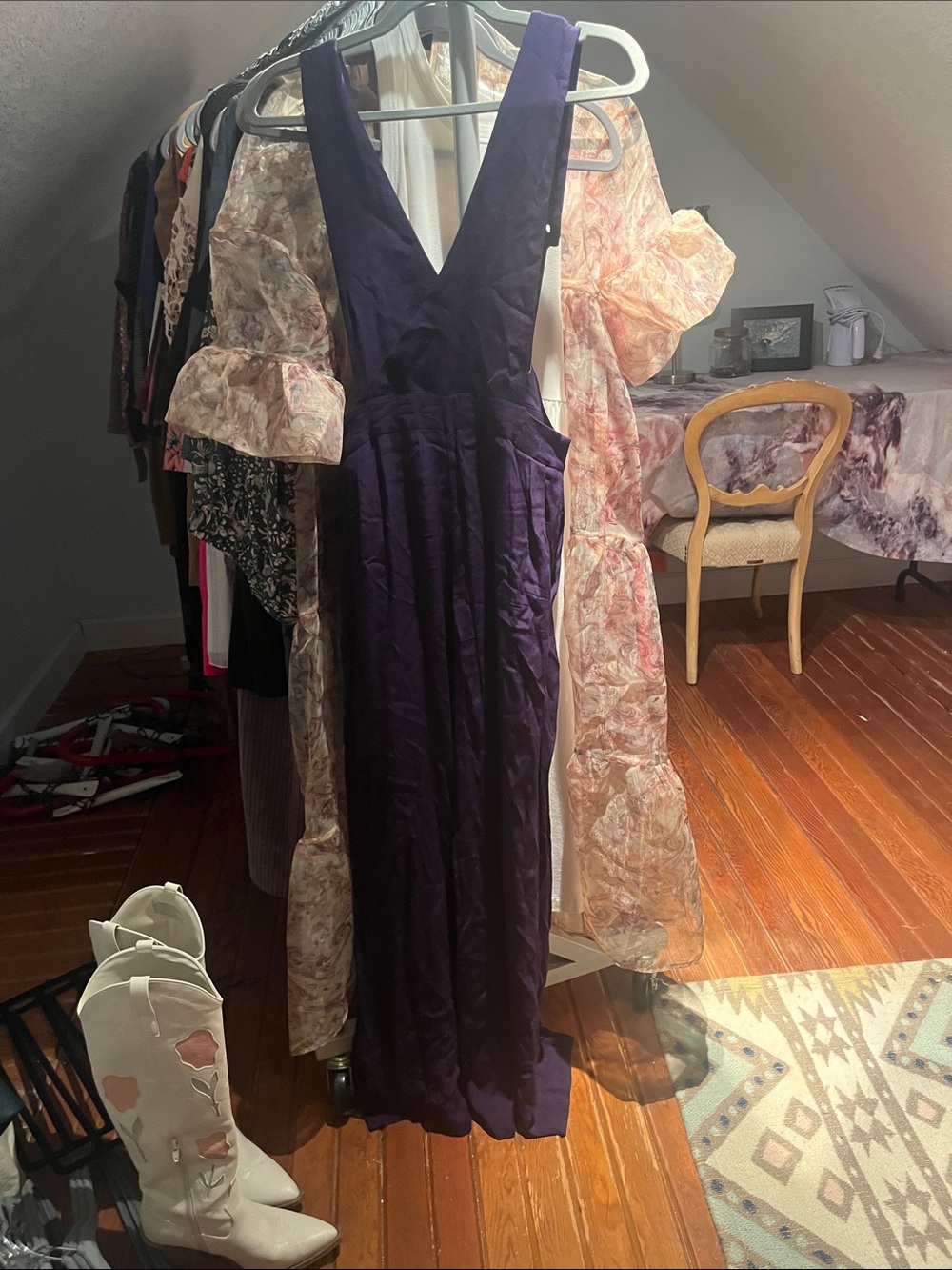 Anthropologie Deep Purple V-Neck Maxi Jumpsuit